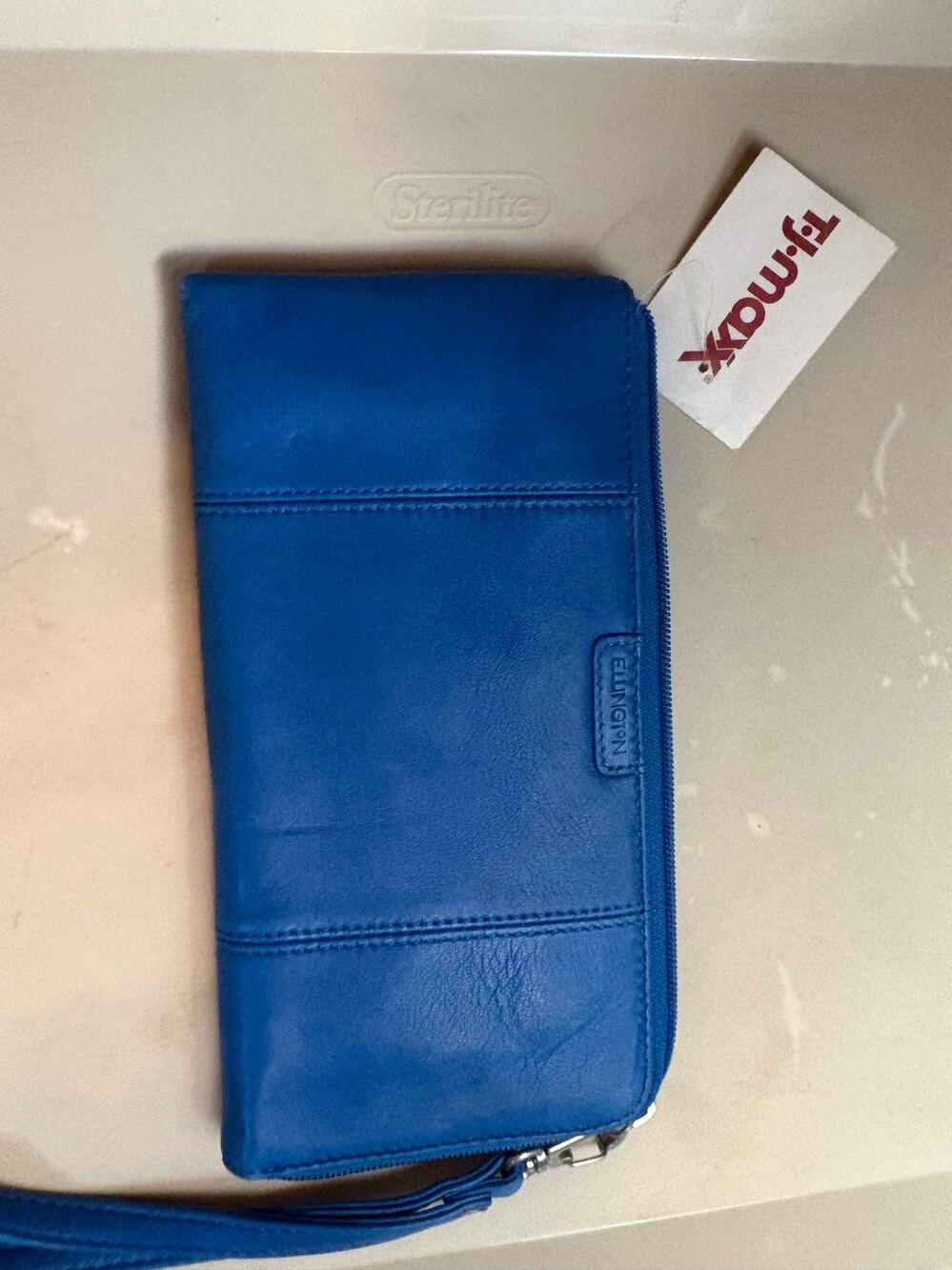 Ellington Leather Wristlet Wallet for Women, Blue & Black, New